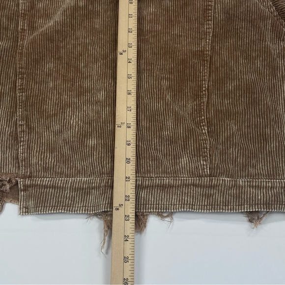 POL Brown Corduroy Distressed Jean Jacket Size M Raw Hem Oversized - Picture 10 of 12